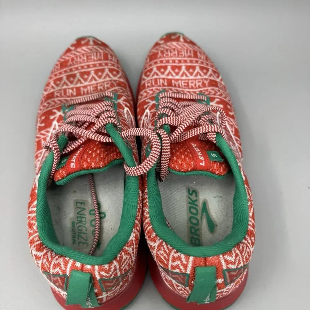 Brooks Shoes Women's 9.5 B Levitate 5 Run Merry Christmas 1203571B634 Red Green